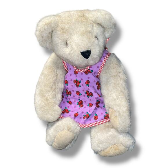 Vintage Vermont Teddy Bear Plush Apron Jointed Arms Legs USA 1992 Nursery 18" - Picture 10 of 10